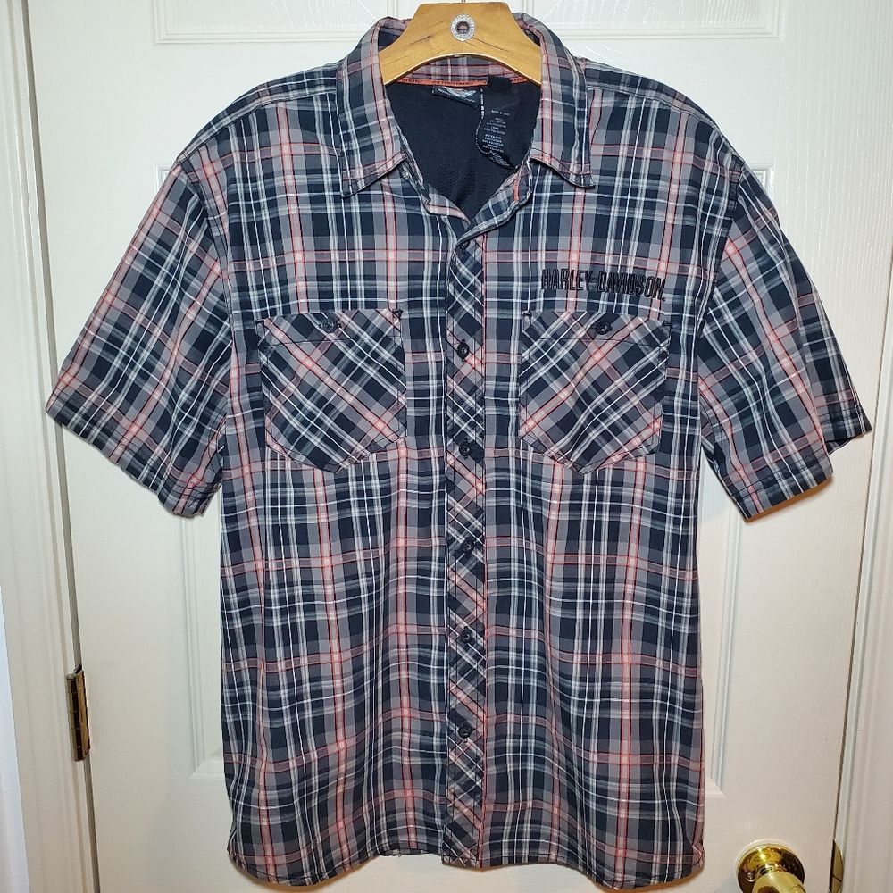 Harley Davidson's Men's Patch Plaid Shirt Size L